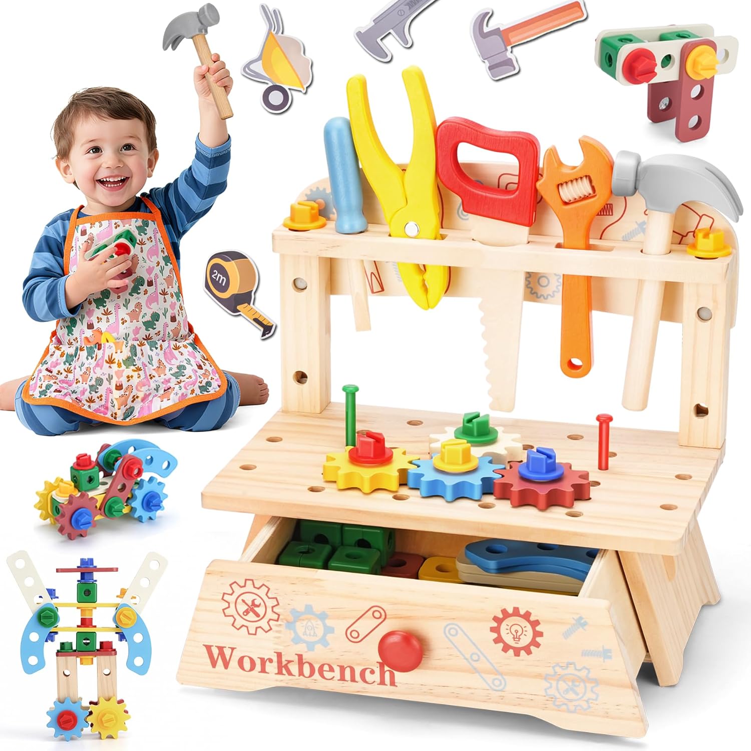 Gardening Tools For Beginners - Wooden Tool Bench for Kids,Montessori Educational